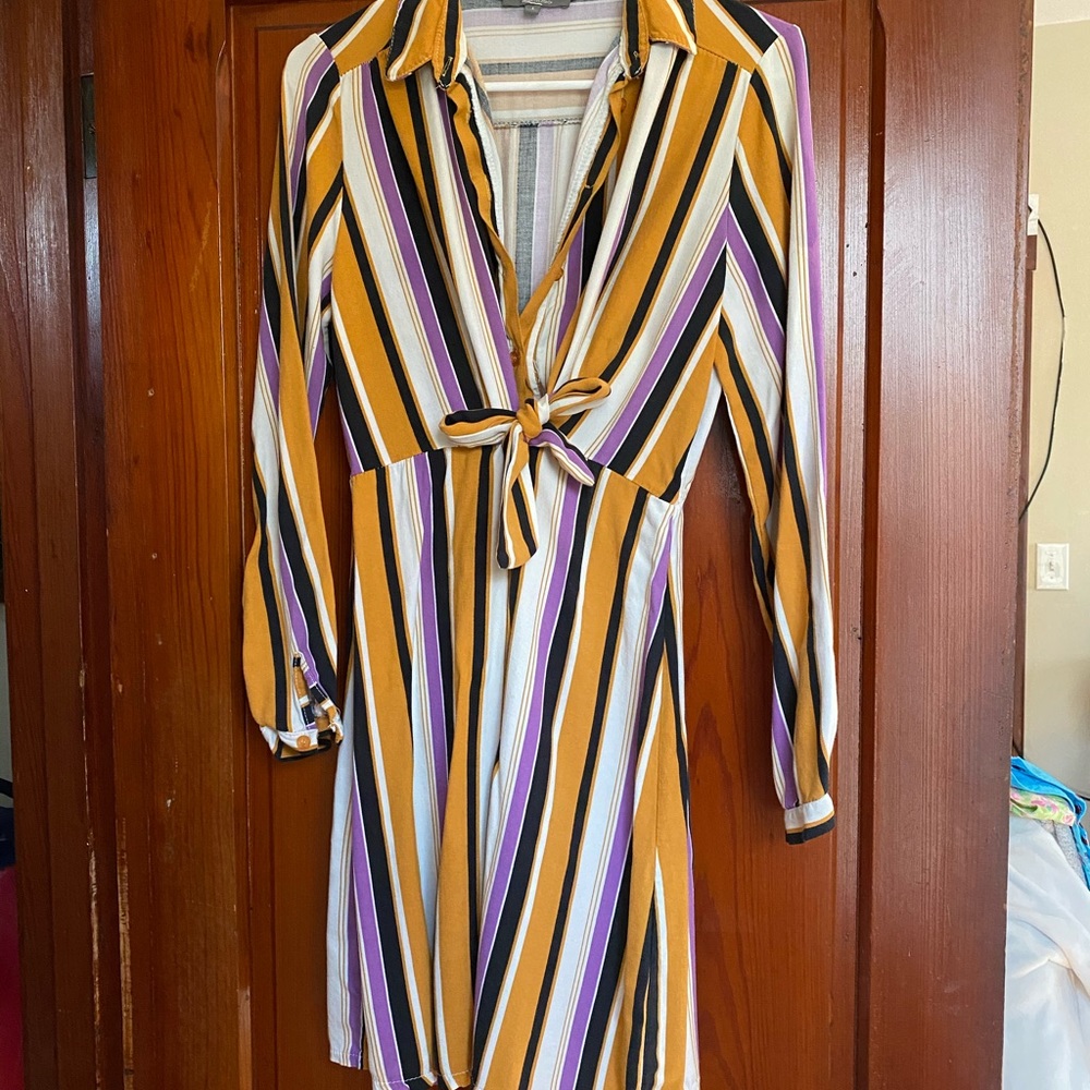 Striped button up dress with ties